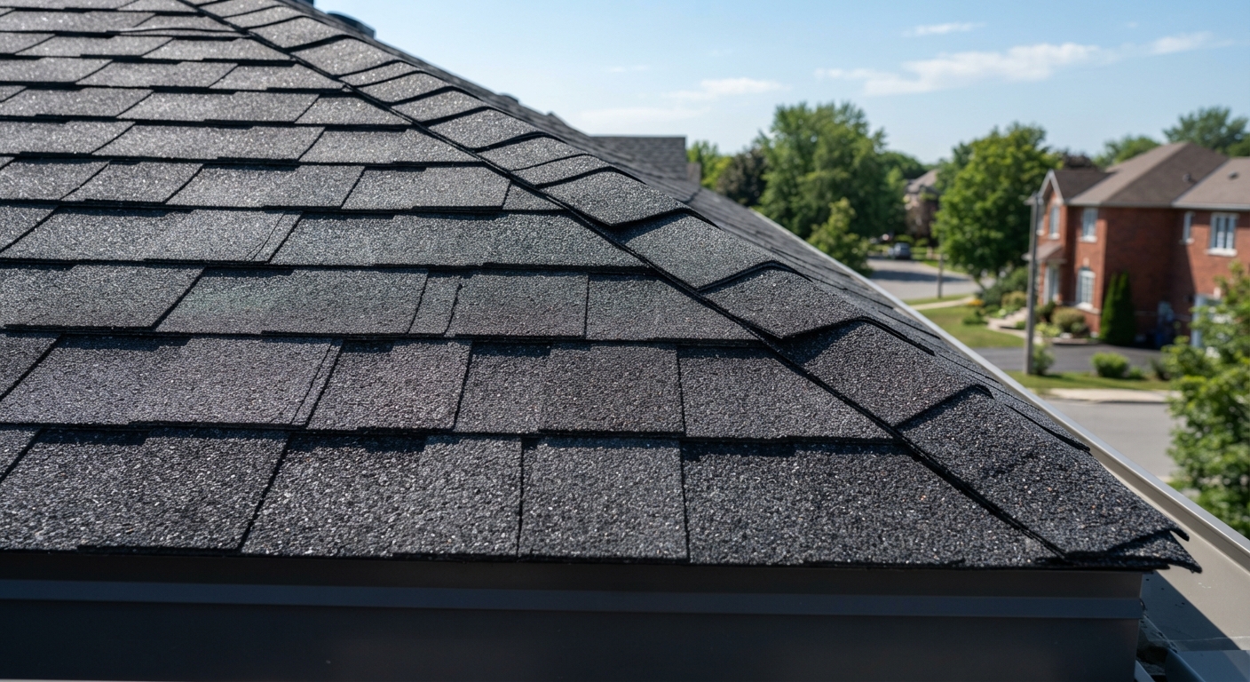 Close-up of architectural asphalt shingles on an Ottawa home roof