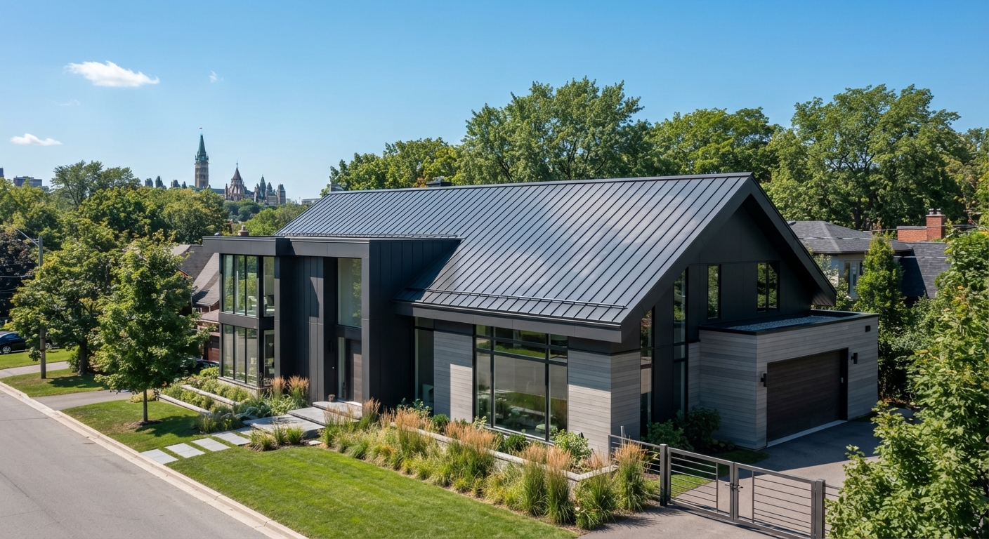 Modern standing seam metal roof on a residential home in Ottawa